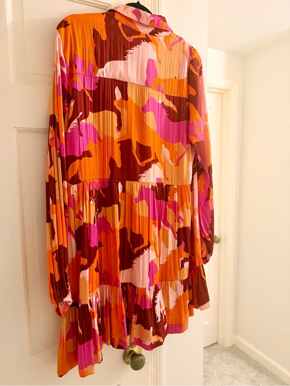 Women's Orange Multi-Color Pleated Tiered Mini Dress